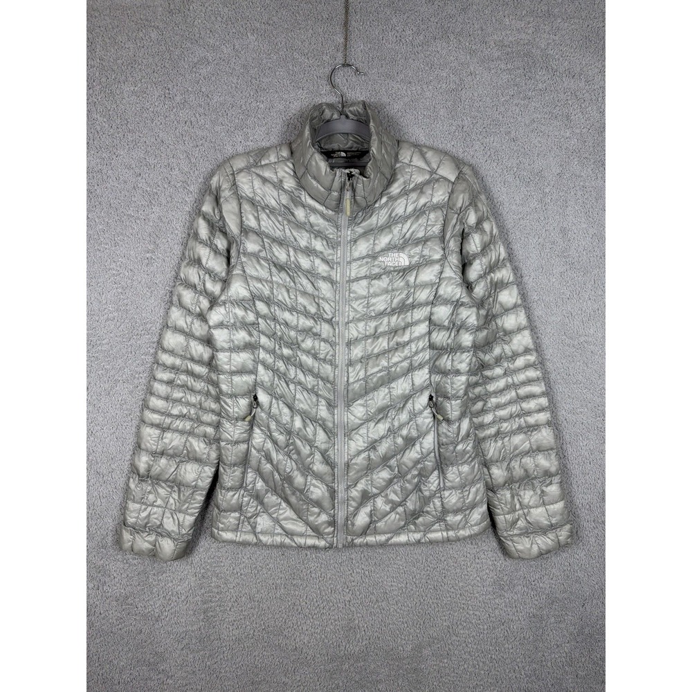 The North Face ThermoBall Jacket Womens Size‎ S Gray Quilted Full Zip Puffer